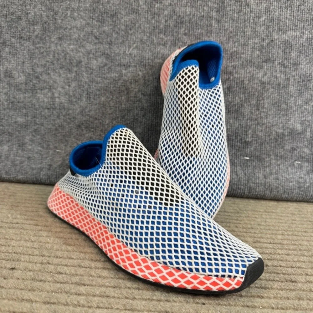 Adidas Deerupt Runner Blue White Solar Red Mesh Slip On Sneakers B41767 Size 11